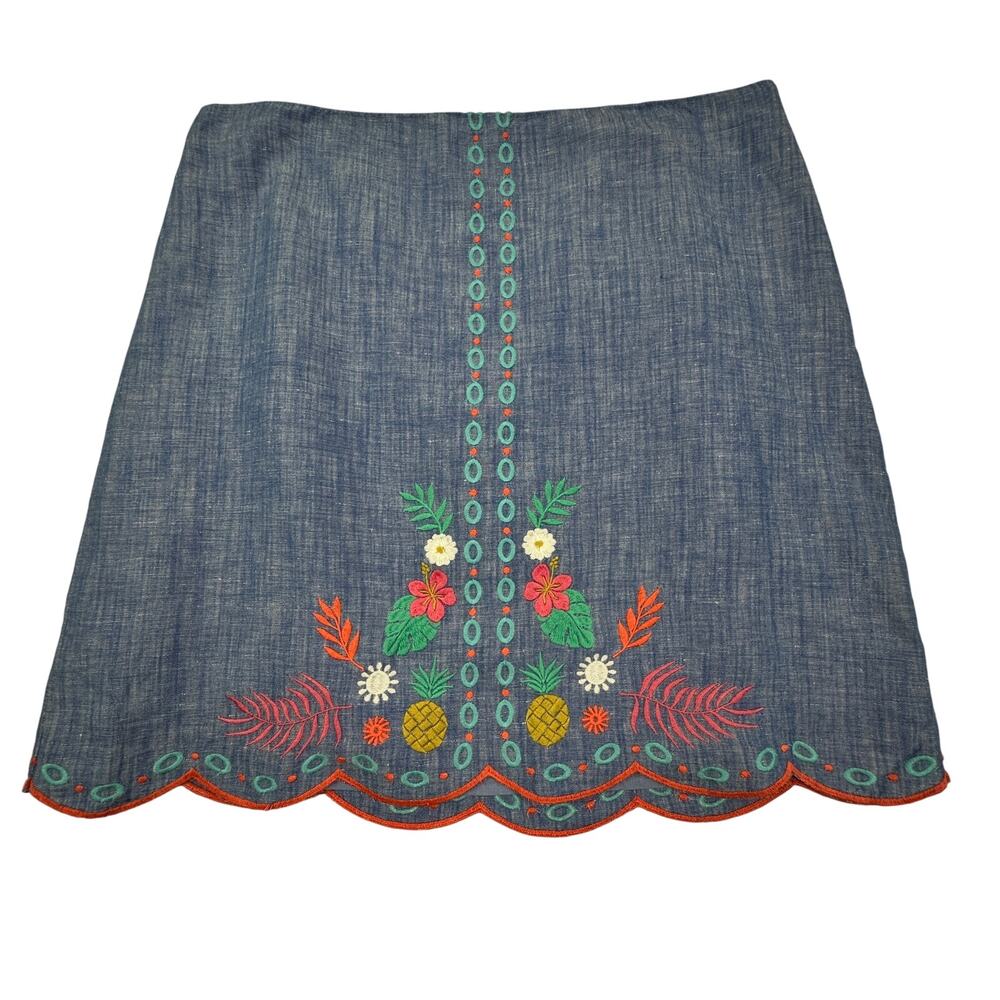 Talbots Lightweight Linen Blend Floral Embroidered Pencil Skirt Women's Size 10P